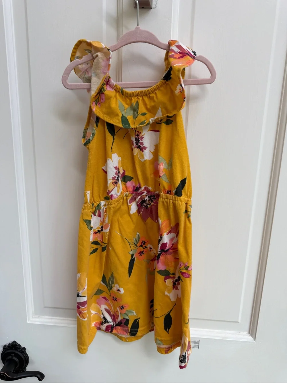 The Children's Place Girls S 5 6 Yellow Floral Ruffle Shoulder Dress